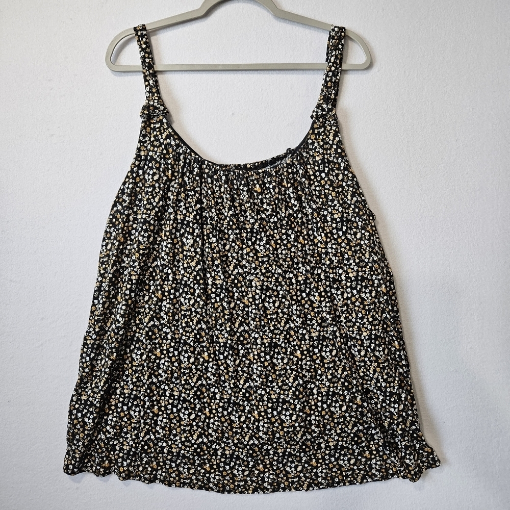 Maurices Size 3XL Tank Top Black Brown White Floral Knotted Straps Lined